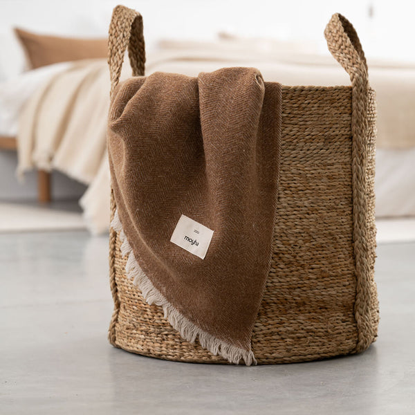 Herringbone deken Camel 220cm x 240cm - Visgraat plaid - wol