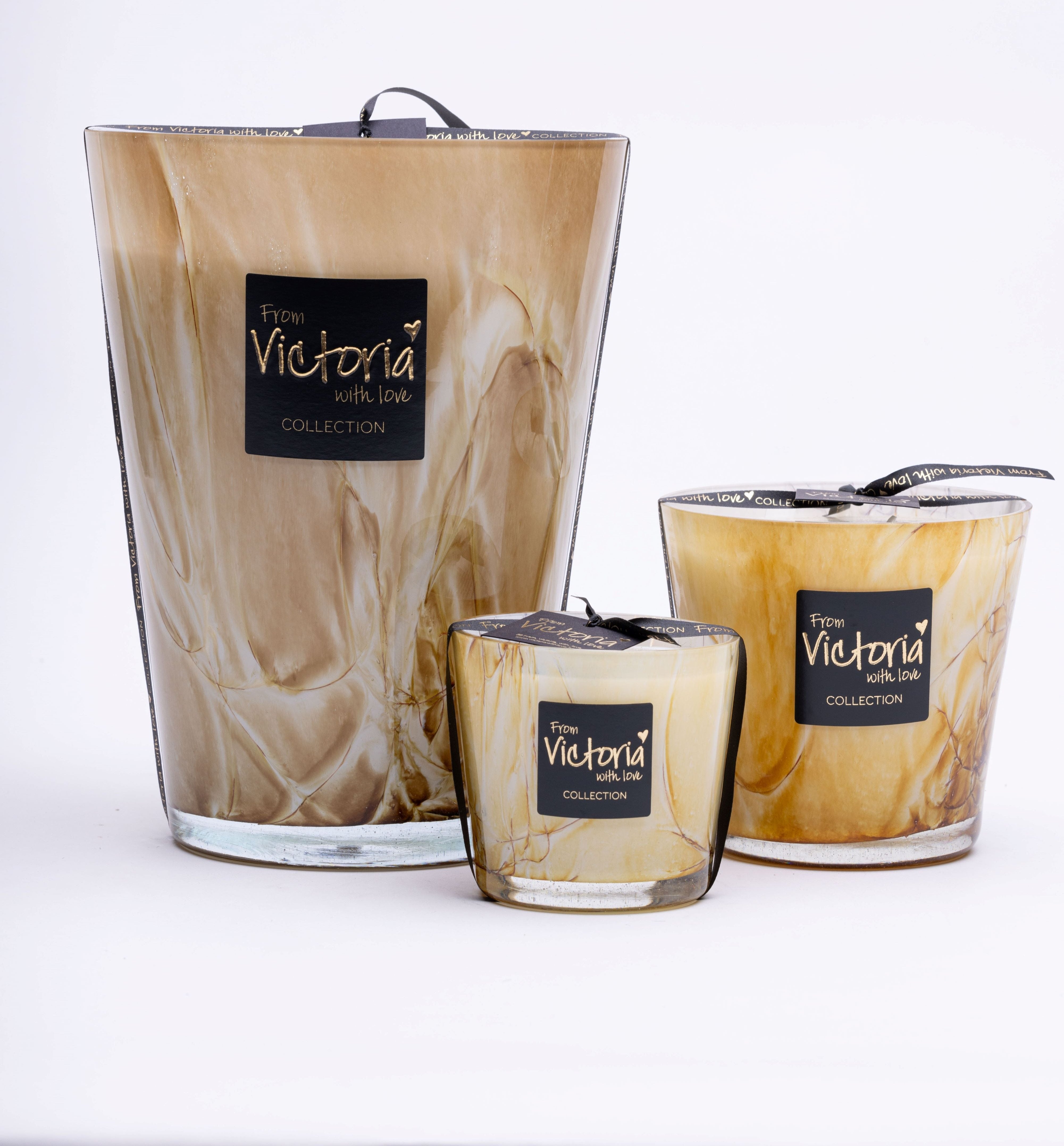 Victoria with Love Kaars - Marble Brown - Trio van kaarsen