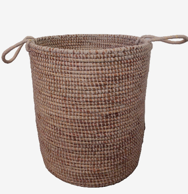 mand met handvaten groot -wasmand - Djibi naturel - Hoogte 42cm - Diameter 36cm
