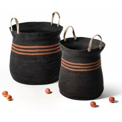 Rieten Mand Binita XL - Mand met Handvaten zwart