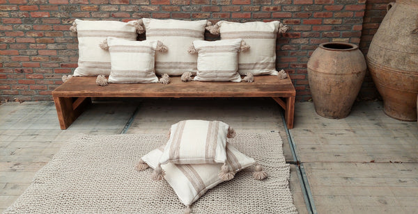 Berber Kussen Pompon Beige - Sierkussens - 45cm x 45cm