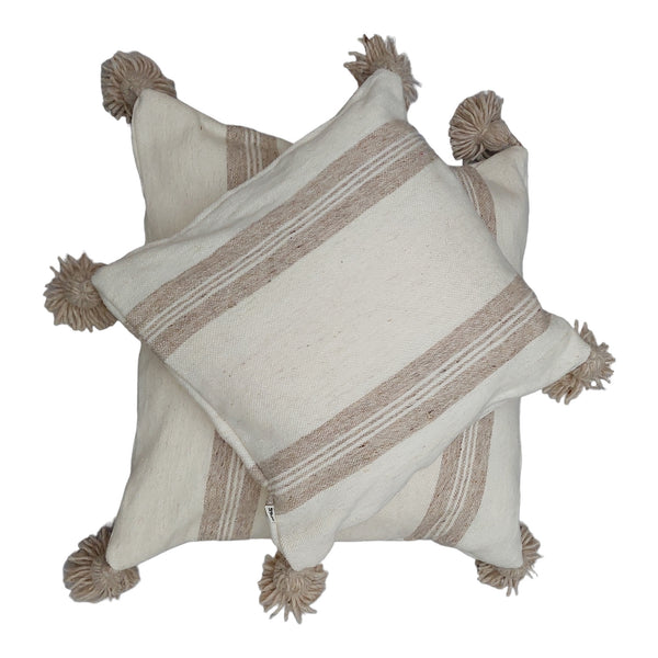 Berber Kussen Pompon Beige - Sierkussens - 60cm x 60cm