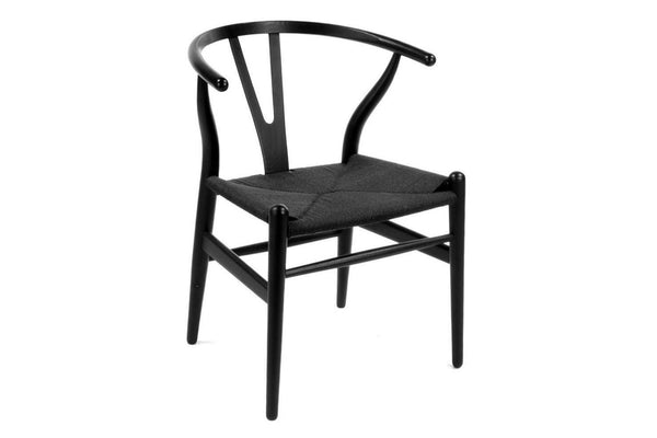 WISHBONE CHAIR-Y-CHAIR -WISHBONE STOEL ZWART + ZWARTE ZITTING-EETKAMERSTOEL