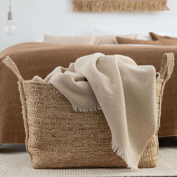 Herringbone deken beige - Visgraat plaid - wol