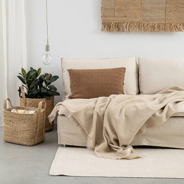 Herringbone deken beige - Visgraat plaid - wol