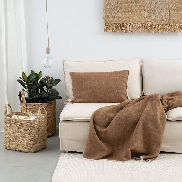Herringbone deken Camel  220cm  x 240cm - Visgraat plaid - wol