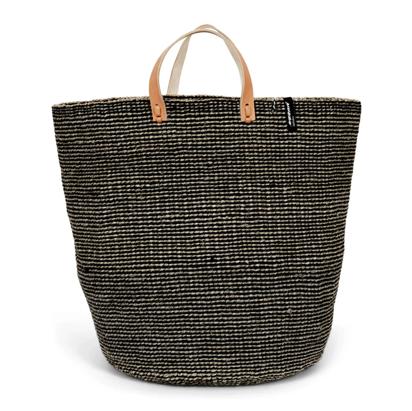Mand met lederen Handvaten Wol/Sisal - Large