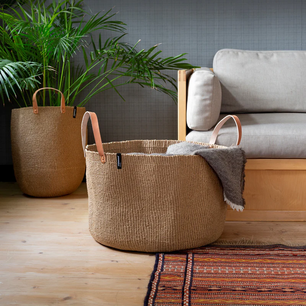 Mand met Lederen handvaten - Naturel - XXL