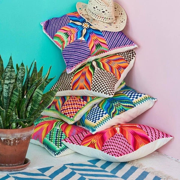 Kleurrijk Mexicaans kussen - paars/ geel  - 45cm x 45cm