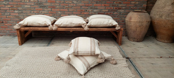 Berber Kussen Pompon Beige - Sierkussens - 60cm x 60cm