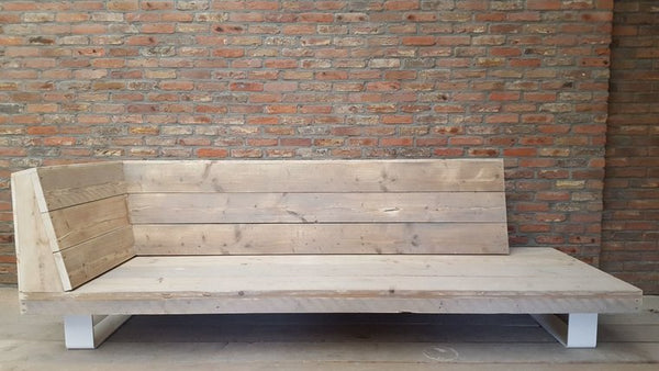 STEIGERHOUTEN HOEKLOUNGEBANK FANCY MET WITTE STRIPPOTEN