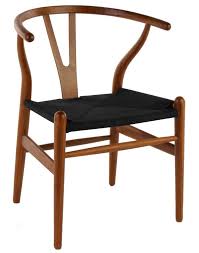 WISHBONE CHAIR-Y-CHAIR -WISHBONE STOEL WALNOOT + ZWARTE  ZITTING-EETKAMERSTOEL