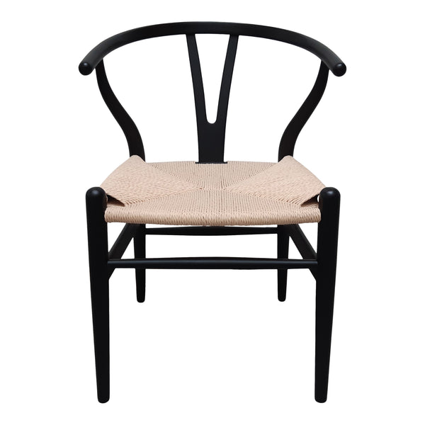 WISHBONE CHAIR-Y-CHAIR -WISHBONE STOEL ZWART + NATUREL ZITTING-EETKAMERSTOEL