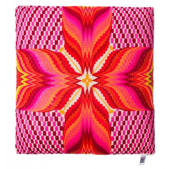 Kleurrijk Mexicaans kussen - roos/ fucia  - 45cm x 45cm