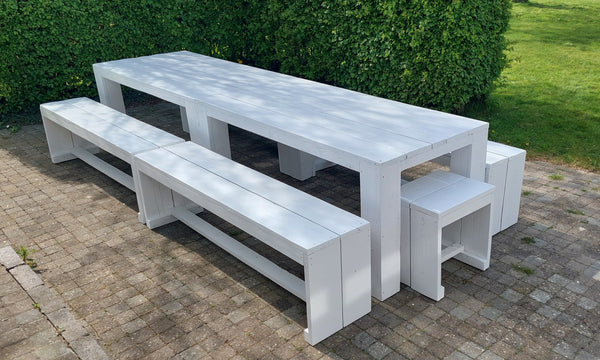 STEIGERHOUTEN TAFEL 200CM MET BLOKPOTEN- WIT